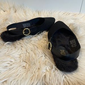 Faux Fur Lined Suede Flats with Back Strap
